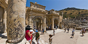 Library of Celsus' façade and the Augustus' gate at Ephesus